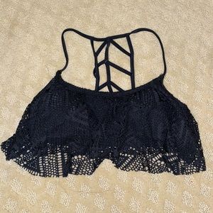 Black Caged Back Bikini Swim Top